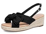 Coutgo Women's Platform Espadrille Wedge Sandals Slingback Bowknot Open Toe Casual Summer Dress Shoes, Black, Size 8