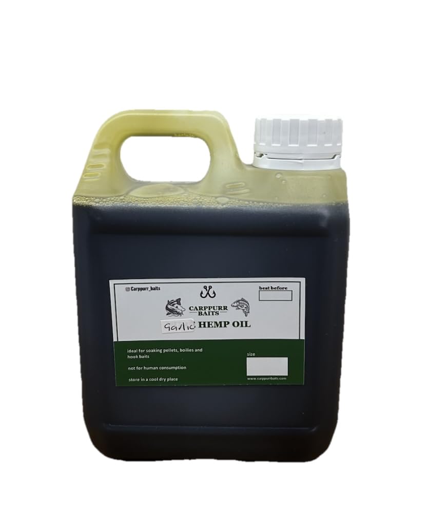 Carppurr baits garlic Flavoured Hemp Oil – 500ml-1L-2L-3L-5L – Carp & Coarse Fishing Liquid Attractant, PVA Friendly Bait Soak & Pellet Booster (1 litre)