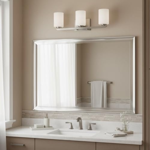 Image of Hinkley Kyra Medium Three Light Bathroom Vanity Fixture, Install Up /Down, Etched Opal Shades, Brushed Nickel
