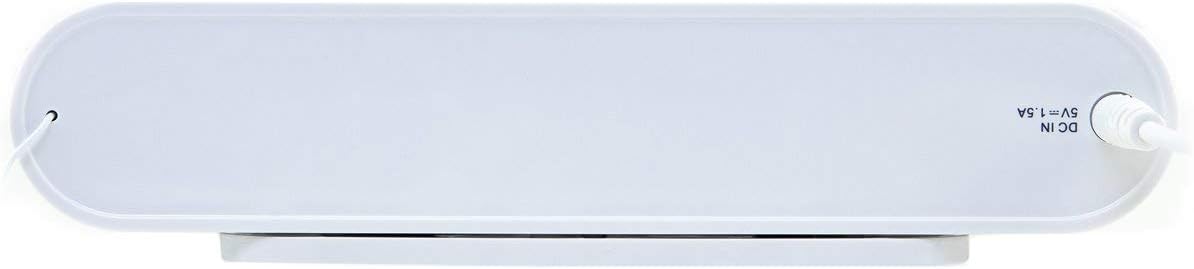 Atzekoa view of the Tyler TKS2-WH Under Cabinet Music System showing the DC IN port and power cord.