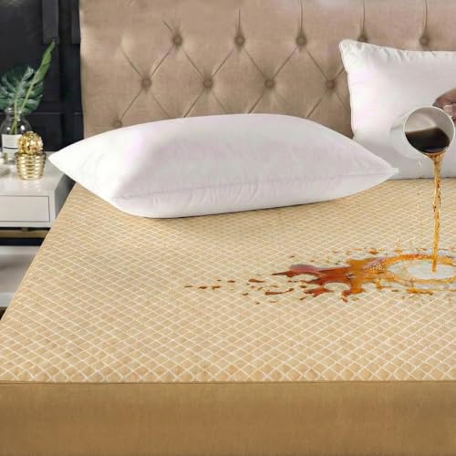 Image of Ayka 100% Waterproof Knitted Mattress Protector Single Size Breathable Hypoallergenic Noiseless Ultra Soft Fitted Bed Protector 78x36 inch Mattress /Bed Cover (Single 78 * 36 inch, Beige)