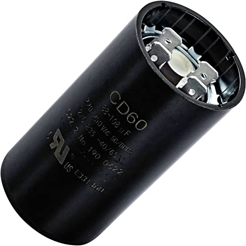 88-108 uF 88/108 mfd 220-250VAC Volts Round Motor Start Capacitor 50/60 Hz AC Electric - Compatible with Single Phase Motor Capacitors Condenser Straight Cool or Heat Pump Air Conditioner