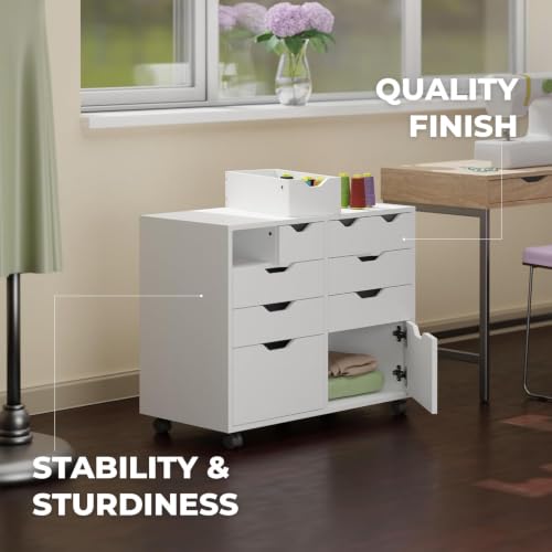 Image of Winsome Halifax Tall Mobile Storage Cabinet, White, 2 Door 4 Drawer