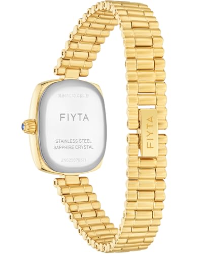 Image of FIYTA Women's Watch - Elegant Gold Small Square Luxury Watch with Sapphire Crystal; 316L Stainless Steel Jewelry Bracelet, Timeless Gift for Her, Mother's Day, Gift Box Included