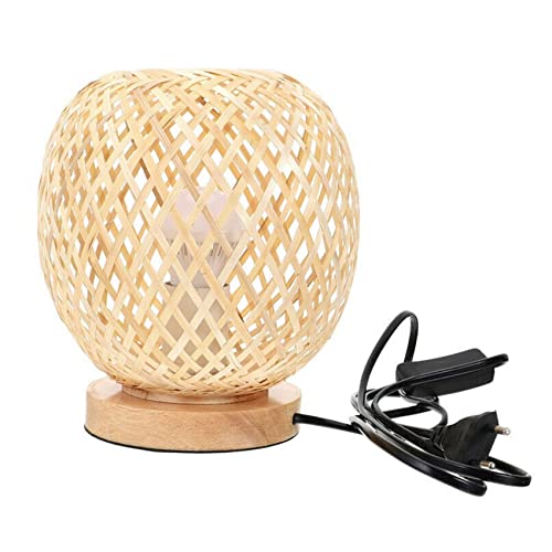meiyan LáMpara de Mesa de RatáN de Bambú, LáMpara de Noche de Estilo JaponéS, LáMpara de Escritorio, DecoracióN Diy para Dormitorio, Enchufe Europeo