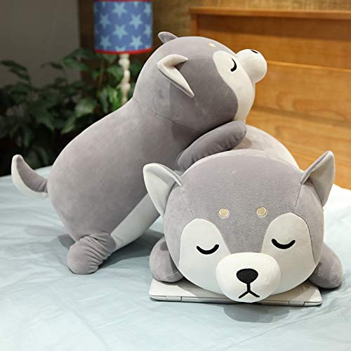 Juguetes de Peluche de Perro Husky Suave Linda Almohada Husky Muñeca de Peluche Cojín de decoración de sofá para niños Regalo de cumpleaños 65cm Gris