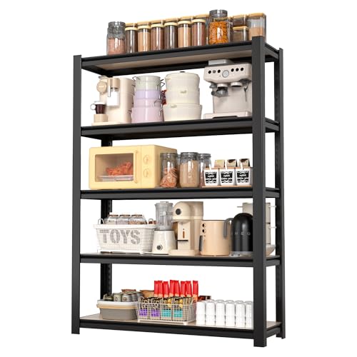 Image of WORKPRO 5-Tier Black Shelving with Board, 36.2 inchWx16.5 inchDx72 inchH, 3000LBS Load | Adjustable, Heavy Duty, 3000lbs, Boltless Shelving for Kitchen, Living Room, Garage