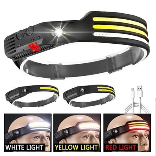 Image of Rechargeable LED Headlamp with Type-C Fast Charging, XPE and COB LED, Sensor Switch, Elastic Headband (2 Line)
