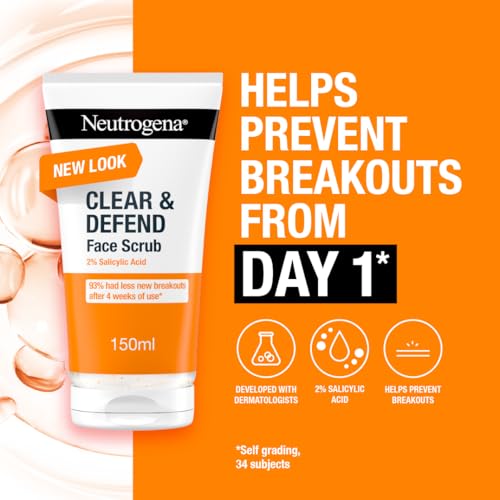 Neutrogena Clear & Defend Facial Scrub (1x 150ml), Oil-Free Face Scrub Suitable for Oily and Spot-Prone Skin, Facial Exfoliator with 2% Salicylic Acid Clinically Proven to Defend Against Breakouts - Image 3