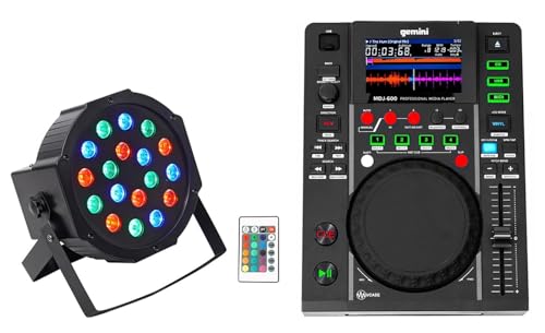 Audiosavings Bundle: Gemini MDJ-600 Single Tabletop USB/CD Media Player DJ MIDI Controller Bundle with Rockville BATTERY PAR 50 Rechargeable LED DMX Wash Up-Light (2 Items)