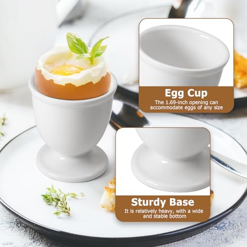 Image of Ceramic Egg Cups 2 Pcs, White Porcelain Egg Holder for Boiled Eggs | High-Fired Shatterproof Build, Dishwasher Safe Clean, Great for Breakfast Cooking Kitchen / Gift Childhood Memories
