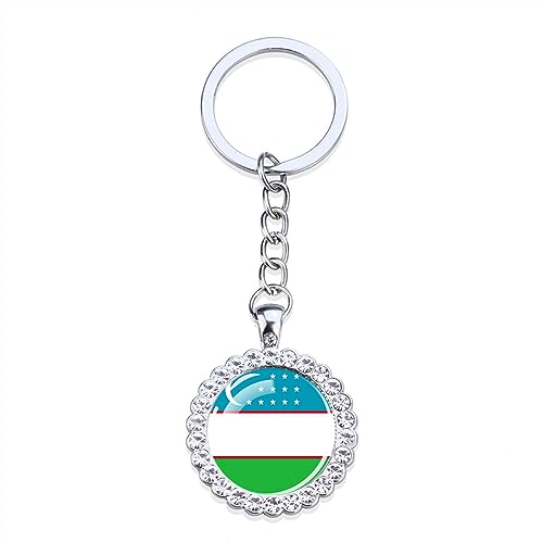 Étoiles Blanches Minimalistes Drapeau De L'Ouzbékistan Porte-Clés,Femmes Porte-Clés En Verre Strass Bijoux,Sac De Voiture Portefeuille Ornements Artisanat Accessoire Décoration Cabochon Pend