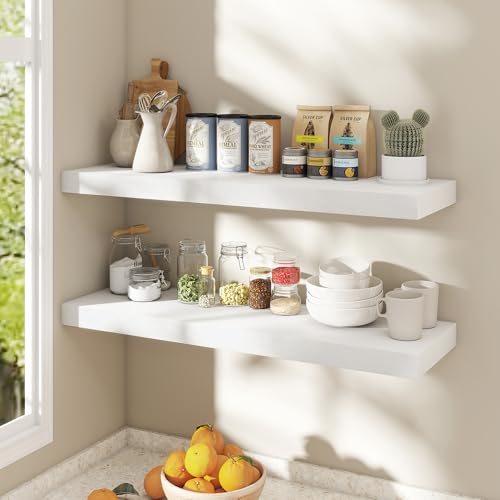 Image of Dreamland White Floating Shelves 36 Inch Long,8 Inch Deep Floating Shelves,36 inch W x 8 inch D Wall Shelves for Bedroom,Living Room,Kitchen,Bathroom,Set of 2