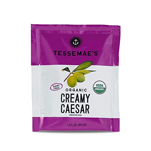 Tessemae's Organic Creamy Caesar Dressing Single Serve Packets, Whole30 Certified, Keto Friendly, USDA Organic, 1.5 oz. Packets (Pack of 24)