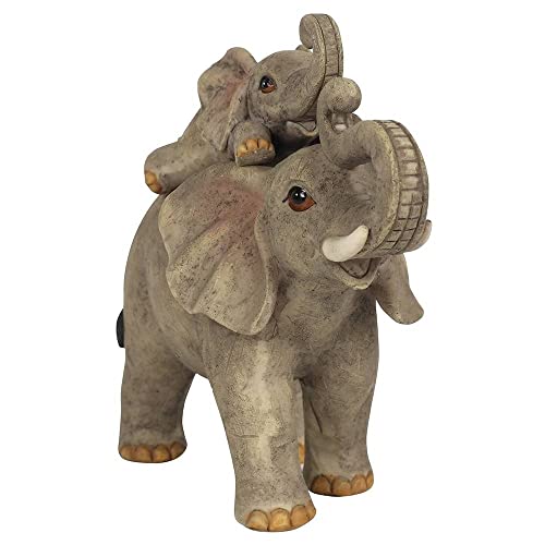 Adorable Grey Resin Adventure Mother & Baby Elephant Ornament - 12.5cm x 13.5cm (1 Pc.) - Charming Rustic Design, Durable Handcrafted Decor, Nature-inspired Gift - Ideal for Home Accessory