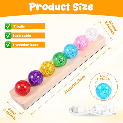 7 Farbige Kristallkugel Nachtlicht,40mm Eis Riss Kugeln mit LED-Holzsockel,360° Drehbar,Fantastische Sternkugel aus Farbigem Glas,Dekoration für Zuhause,Zimmer und Büro,Geschenk für Freunde,Lehrer(A)