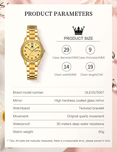 Image of OLEVS Women Watches Business Dress Female Ladies for Small Wrist Watch Gold Stainless Steel Band Analog Simple Day Date Waterproof Lady Watches