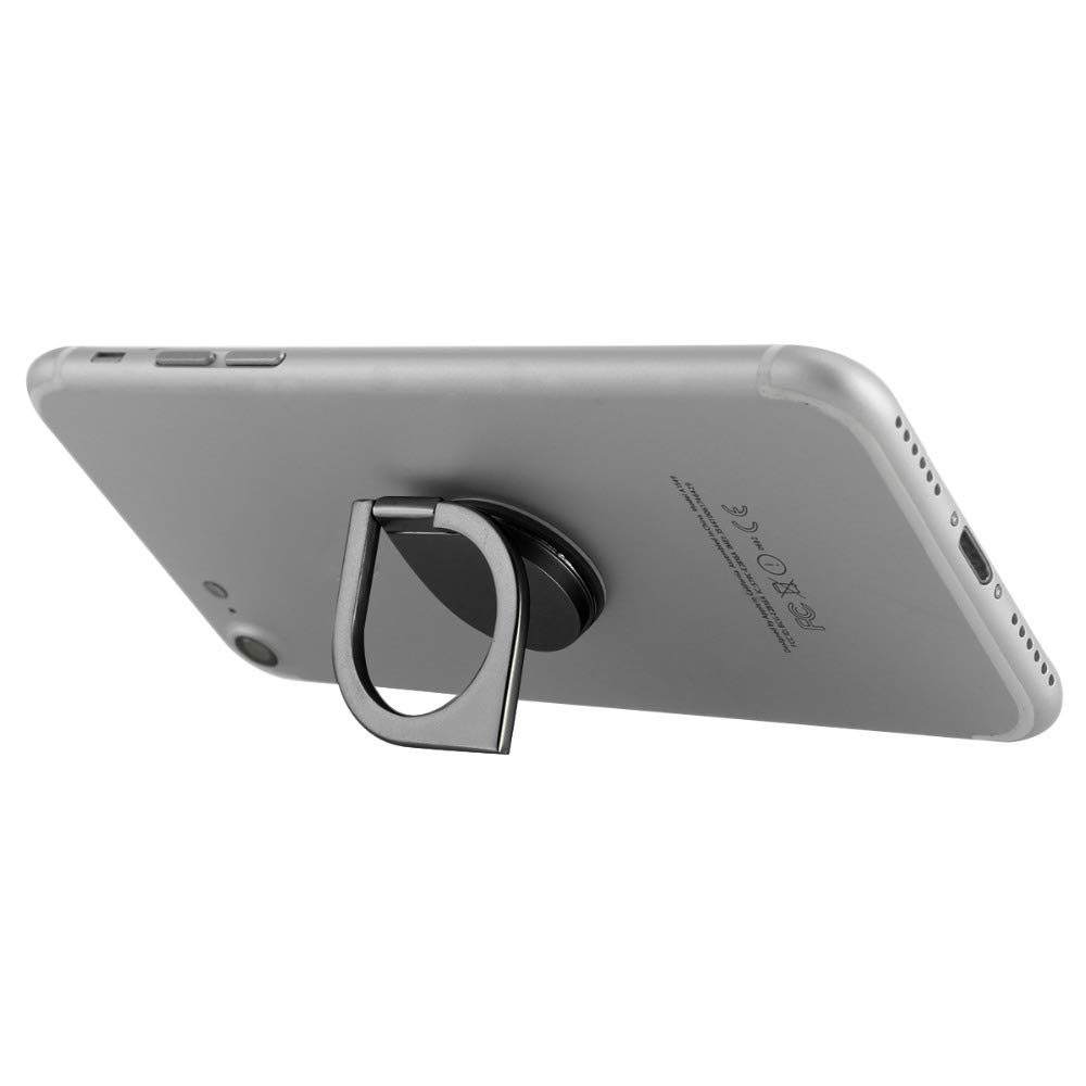 [PfX] Soporte de dedo para smartphone con función atril y agarre extra firme – Soporte giratorio de 360° para cualquier teléfono móvil (negro)
