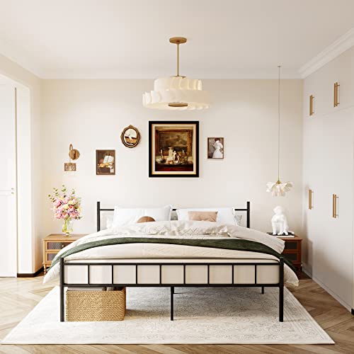 DIIYIV 14 Inch Queen Size Bed Frame,Metal Platform Bed Frame-Mattress Foundation,Steel Slat Support,Under Bed Storage,No Box Spring Needed,Queen Bed Frame with Headboard - Thumbnail 3