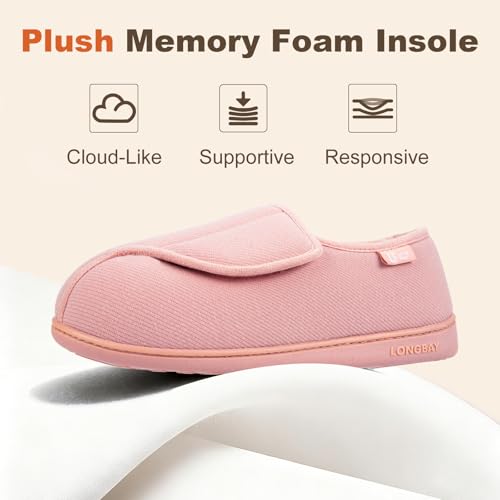 LongBay Women's Furry Memory Foam Diabetic Slippers Comfy Cozy Arthritis Edema House Shoes Pink 6 UK - 5