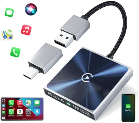 Wireless CarPlay Adapter for iPhone– Super mini 2 in 1 Plug Convert Wired to Wireless Car Play Dongle for Apple iOS 10+ , Instant Connectivity, Fit for Cars with Built-in CarPlay, Black Silver