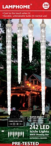 LAMPHOME Meteor Shower Rain Light,10 Acrylic Icicles 242 LED String Light for Outdoor (Whtie) - Image 4