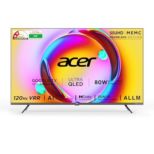 acer 139 cm (55 inches) Super Series 4K Ultra HD Smart QLED Google TV AR55QDXGU2875AT (Black) view 1