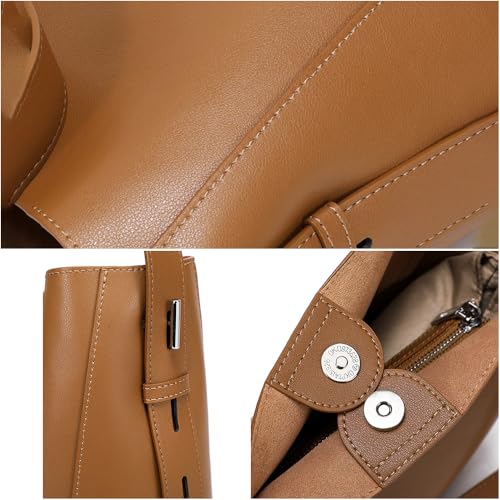 JIUFENG Leather Handbags for Women, Soft Shoulder Tote Crossbody Purses Bucket Bags with Adjustable Strap4