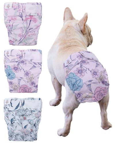 Image of CuteBone Washable Dog Diapers Female No Tail Hole 3 Pack Reusable Doggie Period Training Pants for Docked-Tail Frenchie French Bulldog Boston Terrier Without Tail WWD16S