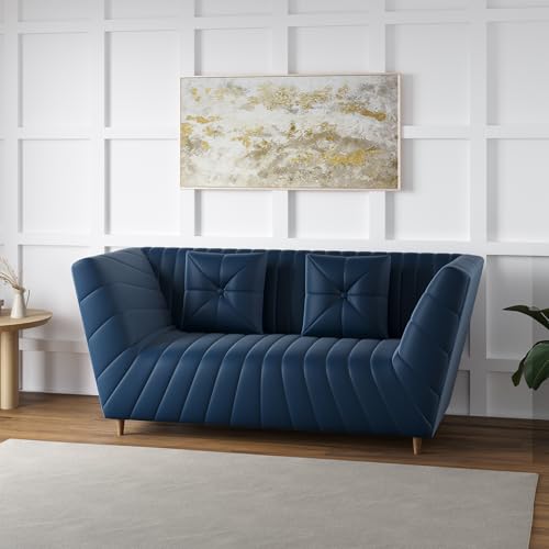 Image of Amazon Brand - Solimo Corell Tufted Velvet Fabric 2 Seater Sofa for Living Room Furniture (Blue)|3 Year Warranty
