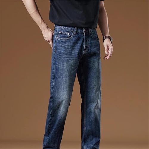 Men's Jeans – Straight Wide Leg Denim Pants, Blue Loose Fit Casual Office Trousers4