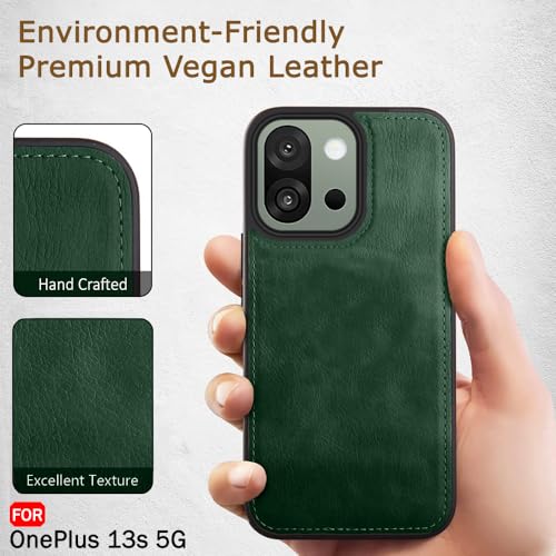 Image of TheGiftKart Genuine Leather Finish Back Cover Case for OnePlus 13s 5G | Shockproof Design | Raised Edges for Camera & Screen Protection | Stunning Minimalist Design Back Cover for OnePlus 13s (Green)