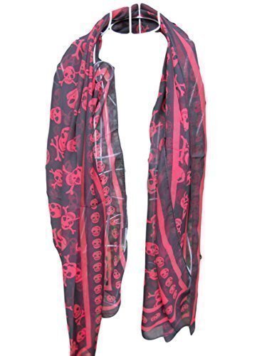 fat-catz-copy-catz  Mujer  Cortina con grandes y pequeñas Calaveras Goth Punk  Alemán 170 cm x 100 cm Schwarz/Roter Schädel Schal large