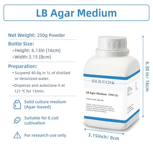 Image of LB Agar Medium Powder, 250g /Bottle, Laboratory Grade with Tryptone, Yeast Paste, Sodium Chloride & Agar, Lysogeny Broth Agar Media for Laboratory Bacterial Culture, 10 Bottles /Case