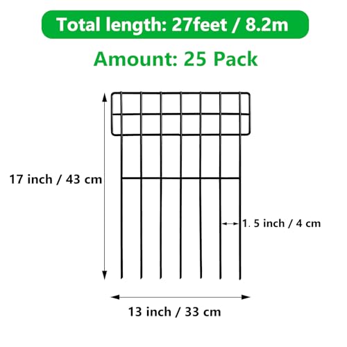 Thealyn 25er-Pack Tierbarriere-Zaun Metall Dekorativer Gartenzaun 43 cm (H) X 33 cm (B) Gesamtlänge 8,2 m Kein Graben-Zaun Patio-Grenze Tierzaun für Hunde Kaninchen im Freien Patio