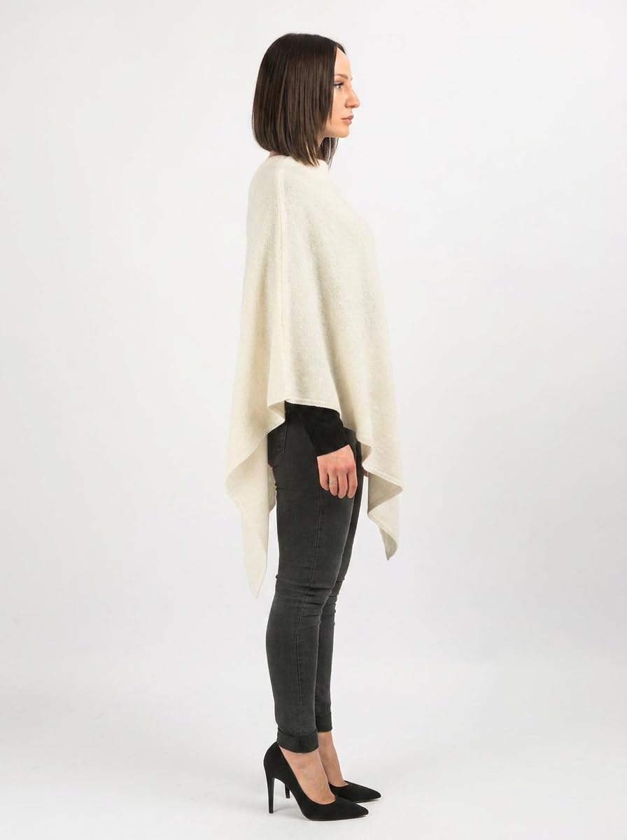 Dalle Piane Cashmere Damen Poncho Leicht 100% Kaschmir | Umhang für Frühling, Sommer, Abend und Reisen, 72x72 cm, Einheitsgröße, Geschenk für Sie, Made in Italy