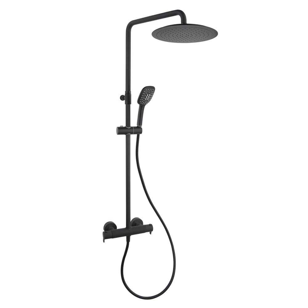 Ramon Soler Blautherm. Columna de Bañera y Ducha Termostática con Barra Telescópica. Conjunto de Ducha con Mezclador Termostático en Color Negro Mate.