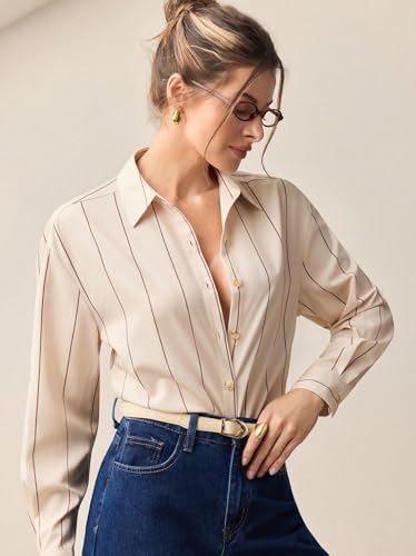 Image of Aahwan Orange Solid Button Up Drop Shoulder Striped Print Casual Formal Long Sleeve Shirt for Women's & Girl's