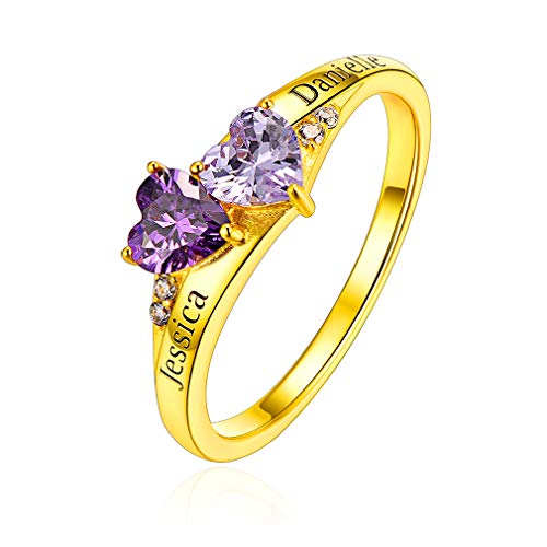 Custom4U Bague Or Femme 2 Prénoms Personnalisé avec Pierres de Naissance,Bague Argent Fiancaille Couple Amoureux Cadeau Anniversaire pour Maman Femmes