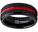 Men's Titanium Ring Wedding Band, Black and Red Plated Brushed Engagement Ring, Grooved, Comfort Fit 8