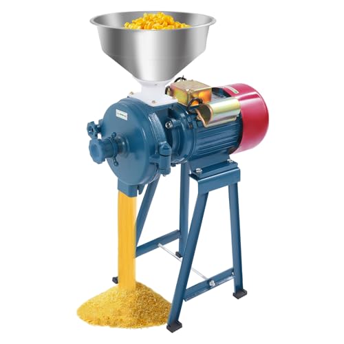 Electric Grain Mill Grinder 120lbs/h Dry Powder Cereals Feed Mill Grinder with Stainless Steel Funnel for Cereal Grain Corn Rice Pepper Thickness Adjustable 220V 2200W