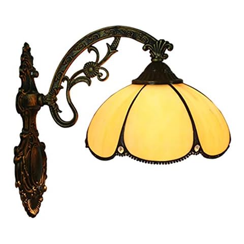ZMLG LED Tiffany Wall Lamp Mediterranean Style Flower Shape Wall Sconce with Stained Glass Amber Glass Lampshade and Several Round Beads, Living Room Balcony Hallway Children's Room E27 Lighting Cover