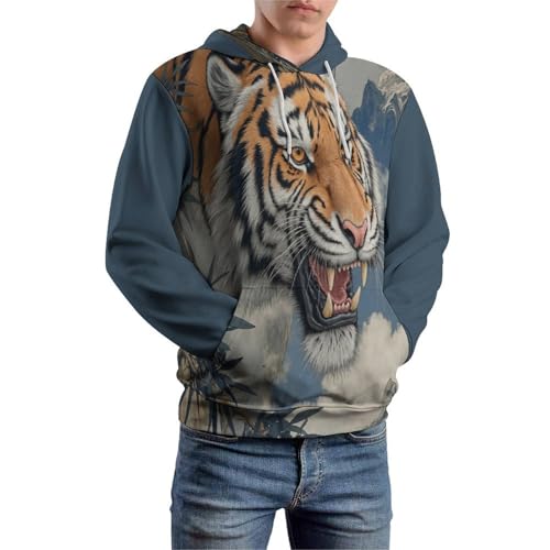 Sweatshirt Homme et Femme Imprimé 3D Tigre Féroce Peinture Encre de Chine avec Capuche