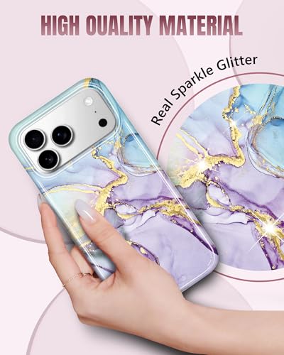 Coque iPhone 17 Pro Max éviter rayures avec TPU marbre violet bleu pailleté