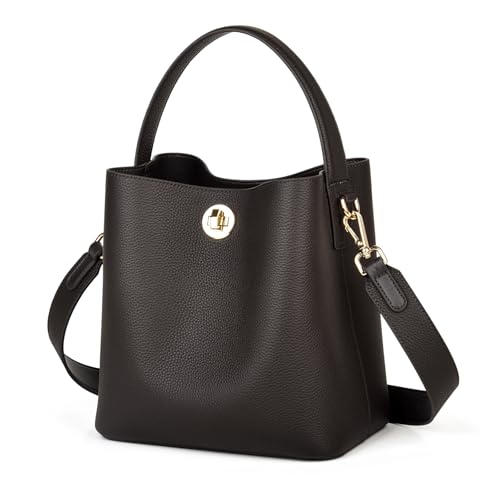 Image of DONNAIN Genuine Leather Bucket Tote Bag for Women, Small Crossbody Bag and Trendy Shoulder Bag with Adustable Strap | Genuine Leather