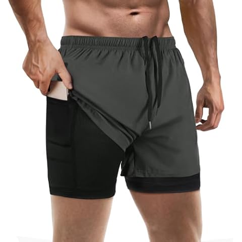 FUNARTY Gym Shorts Men 2 in 1 Running Shorts with Liner,Mens Workout Shorts with Zip Pockets and Towel Loop Grey Cover