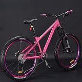 DazzixエアロロードバイクMTBマウンテンバイク 700C自転車 シマノ製10段変速 低床 跨りやすい アルミフレーム 軽量 ディスクブレーキ サスペンション付き 女性向け おしゃれ オフロード 林道走行 ハードテール 通勤・通学にも使える初心者パフォーマンス入門モデル (10速,ピンク)