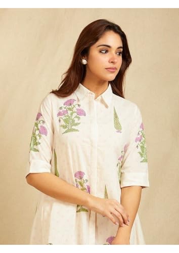 Image of LookMark Women's Off White Viscose Rayon Printed Kurta Set | Kurti with Pants | Ethnic Traditional Outfit