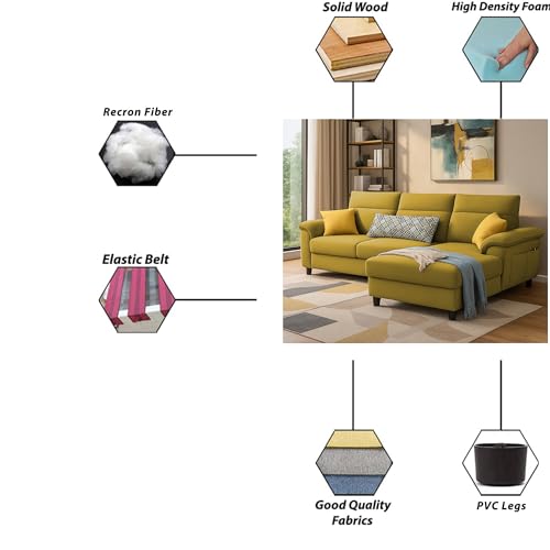 Image of Casaliving Seams RHS 4 Seater L Shape Sofa for Living Room (Yellow Fabric) Premium Fabric Sofa