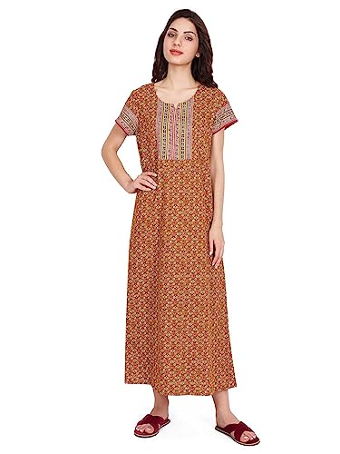 Image of Evolove Women's Cotton Long Maxi Night Gown Nighty Dress with Pocket, Super Soft Comfortable (LNG-Cotton-2)